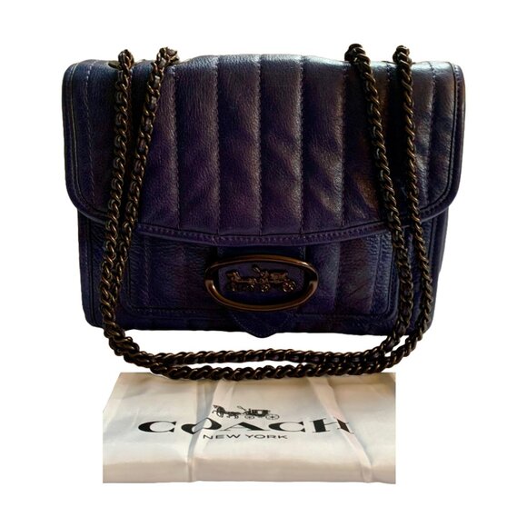 COACH Cadet Blue Leather Melody Shoulder Bag 29 With Quilting & Chain Link Strap - Picture 5 of 14